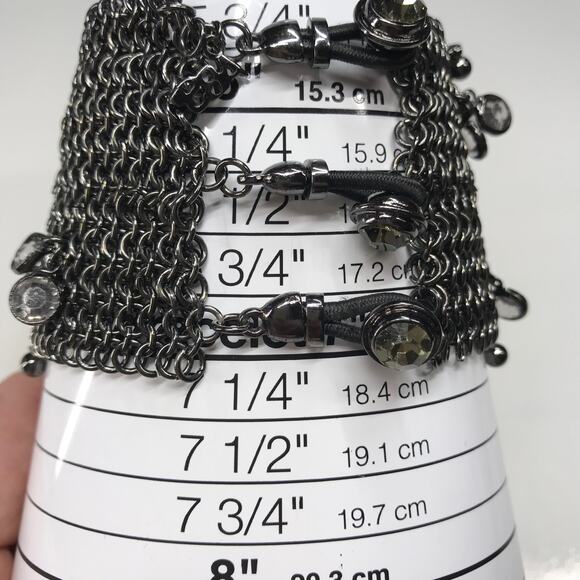 ABS by Allen Schwartz Chainmail Mesh Woven Chain Bracelet Bezel Set Rhinestones - Picture 4 of 16